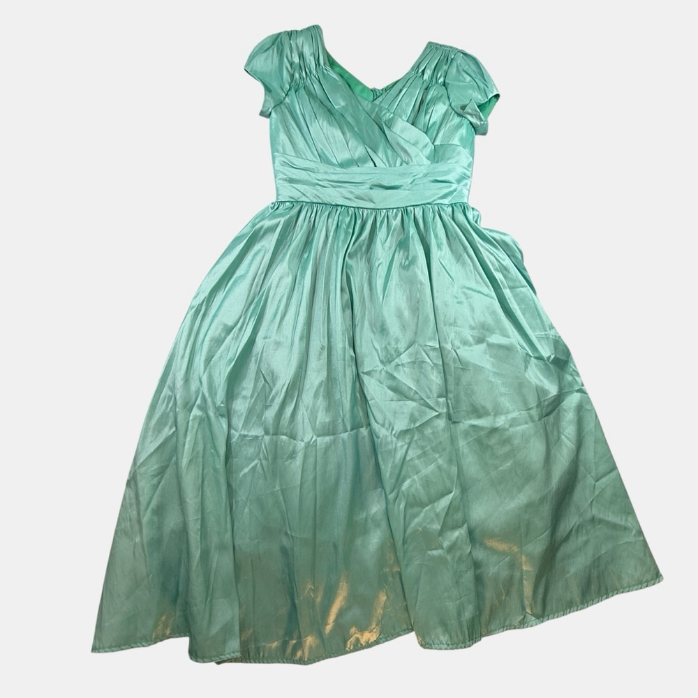 Beautifully Modest Dress Womens 16 Aqua Formal Occasion Pleated Empire Waist Sat